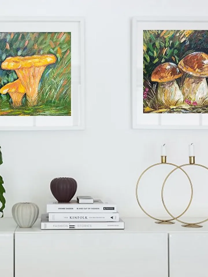 Yellow Mushrooms Mushroom Art Mushroom Landscape Dining Room Decor