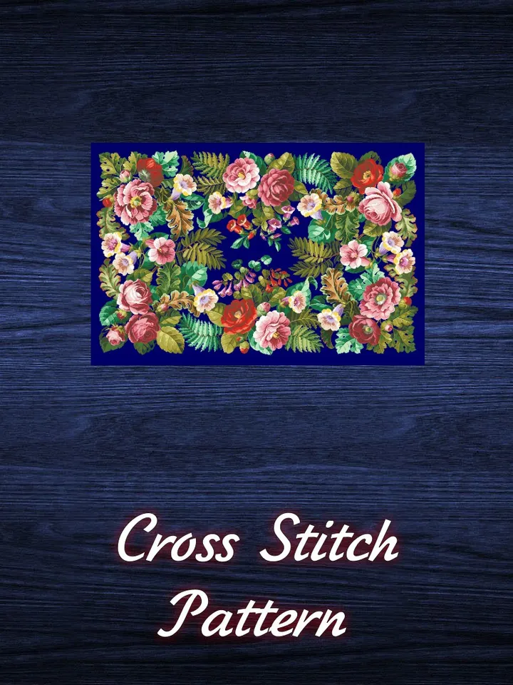 Antique Cross Stitch Pattern Floral Rug Digital Download PDF