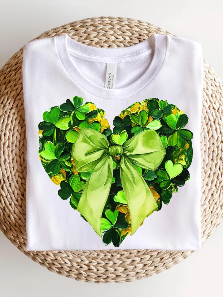 St. Patrick’s Day Heart Bow, Brushstroke png, 4 leaf clover png, St Patrick's Day png, Irish png, Shamrock png designs, Coquette st patrick