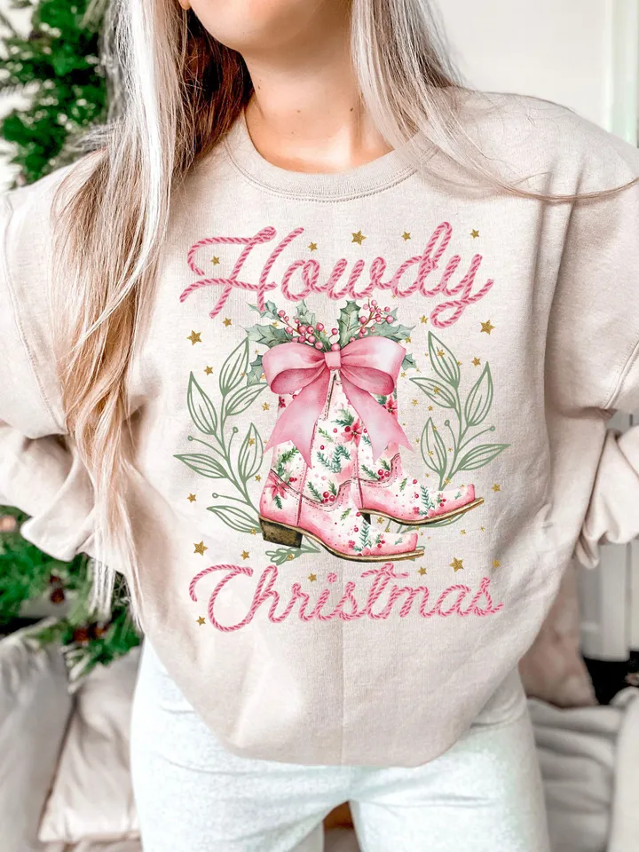 Howdy Christmas Png, Western Christmas Png, Coquette Christmas Png, Holiday Png, Cowgirl Christmas Png, Aesthetic png, Pink Christmas Png