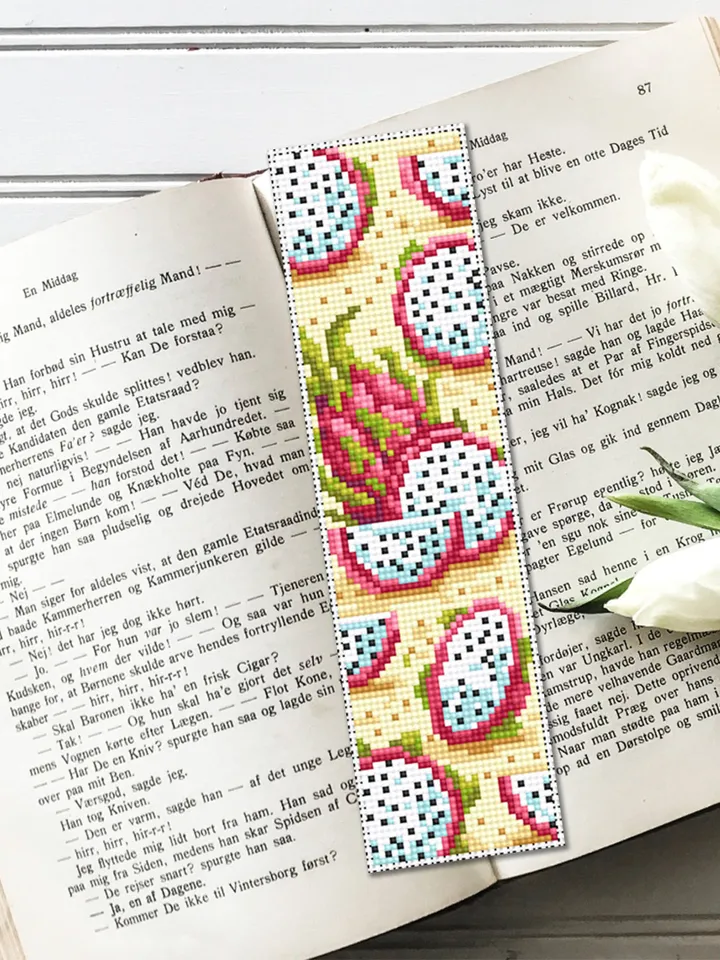 Dragon fruit bookmark cross stitch pattern download PDF Tropical fruit Pitaya cross stitch chart, Digital bookmark pattern, Fruit art #B156