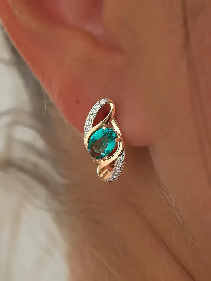 Earrings silver 925, gold plated 585, with paraiba and cubic zirconia