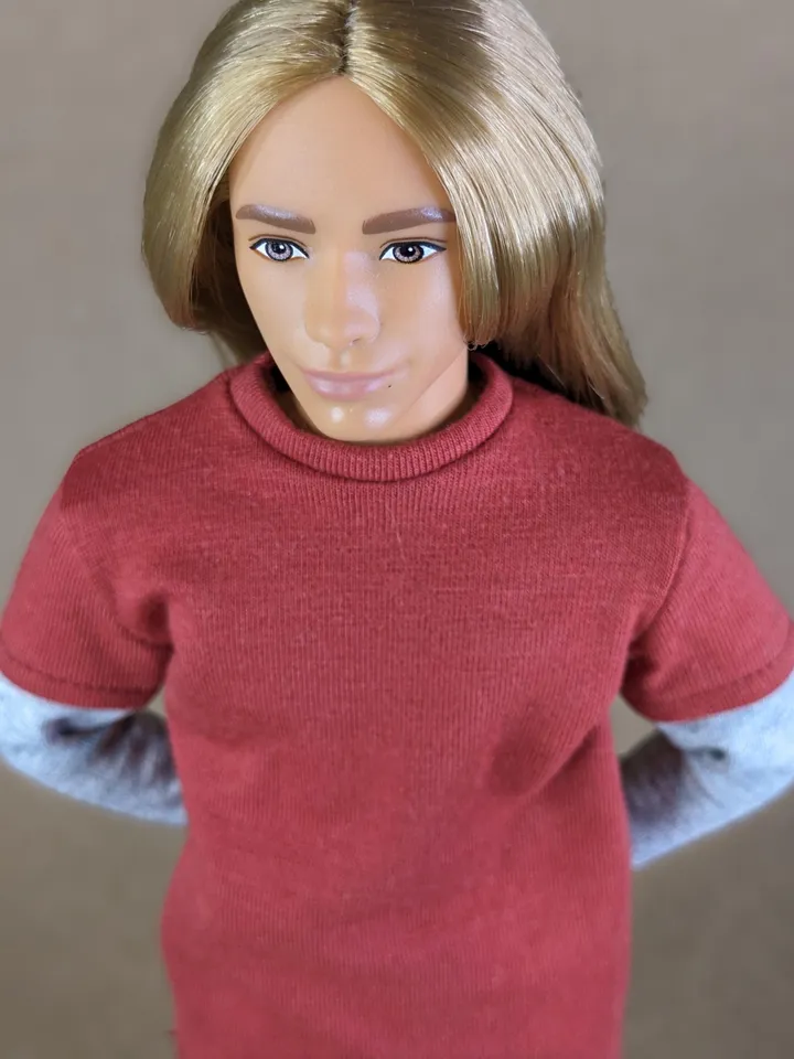 Red & gray long-sleeve T-shirt for 12-inch fashion male dolls