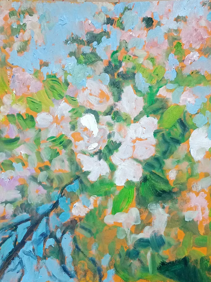 Oil painting "Spring in my garden"Cherry flowers Author's original Personalized Gifts Unique home decor Personalized home decor Custom decor