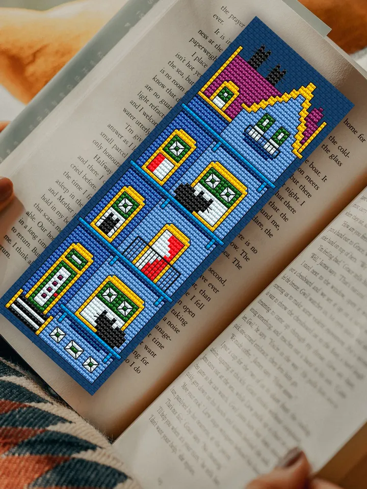 Cross stitch bookmark pattern Cat Cottage
