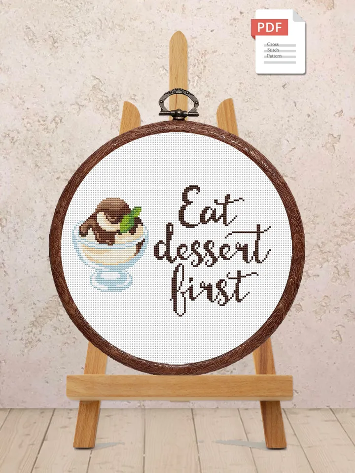 Set of 2 Ice Cream Cross Stitch Pattern, Kitchen Cross Stitch, Embroidery Ice Cream, Dessert Cross Stitch, Modern Cross Stitch #kt023