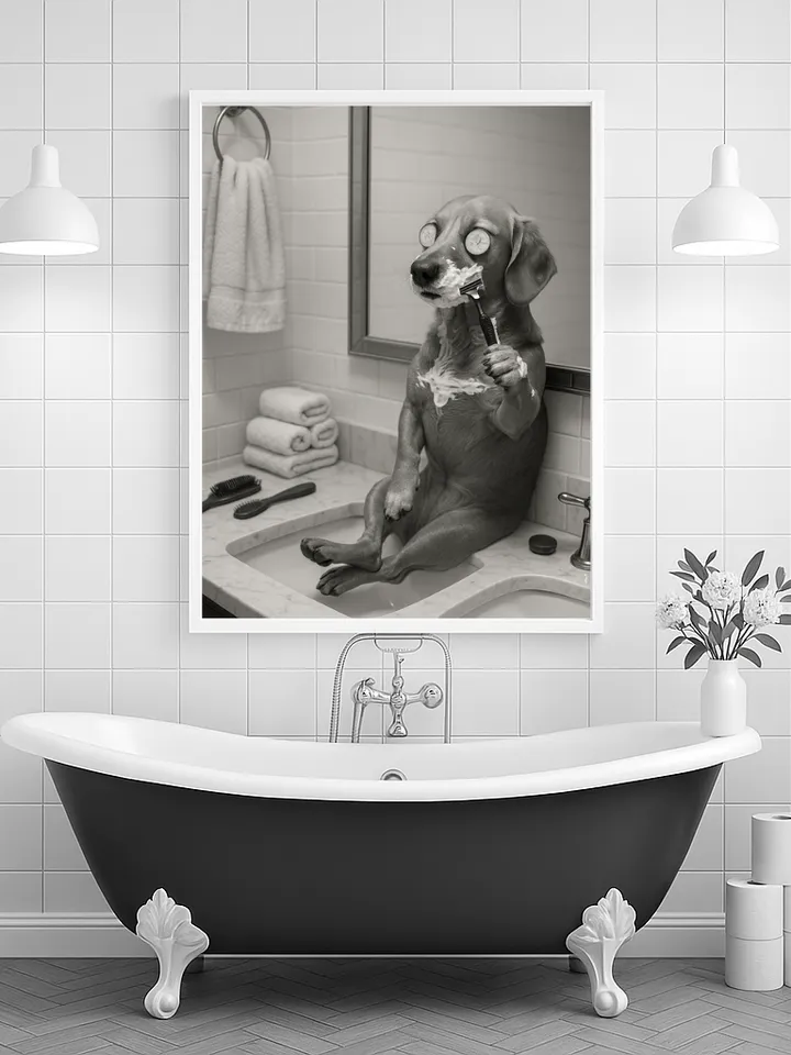 Funny Dog Shaving Wall Art, Dachshund Spa Humor Print, Cute Bathroom Decor for Pet Lovers, Digital Download