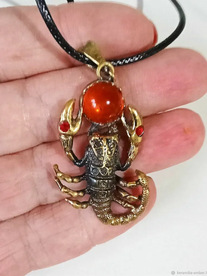 Scorpio Necklace Scorpio Jewelry Scorpio with Amber Pendant Gold with Black Cord Scorpio Zodiac Sign Gift for Men Women
