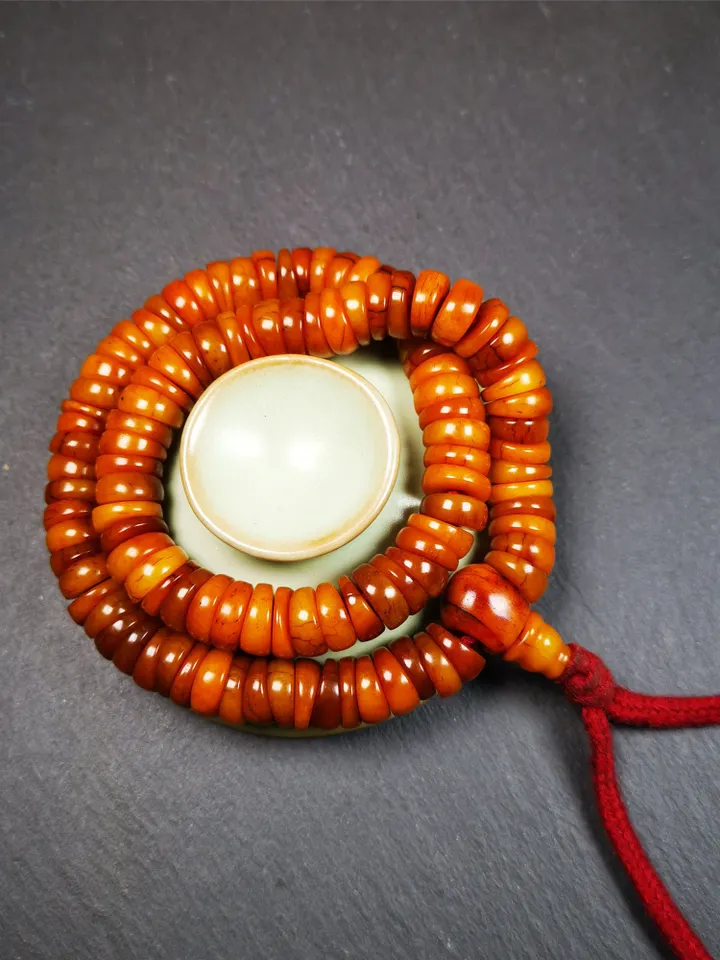 Gandhanra Original Wave Shape Tibetan Yak Bone Mala Beads Necklace, Hand-carved Tibetan Prayer Beads for Meditation
