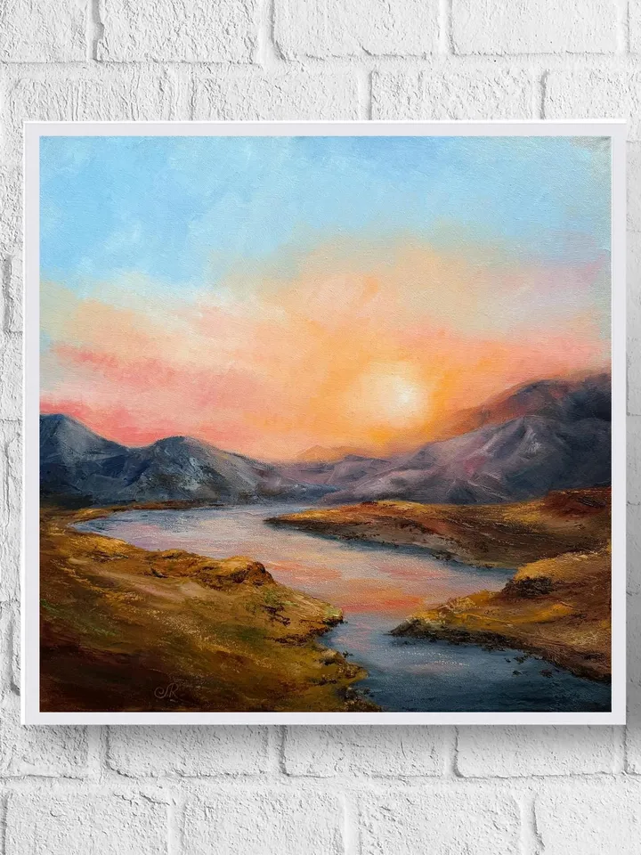 Oil Landscape Painting Mountain Wall Art Sunset Paintings
