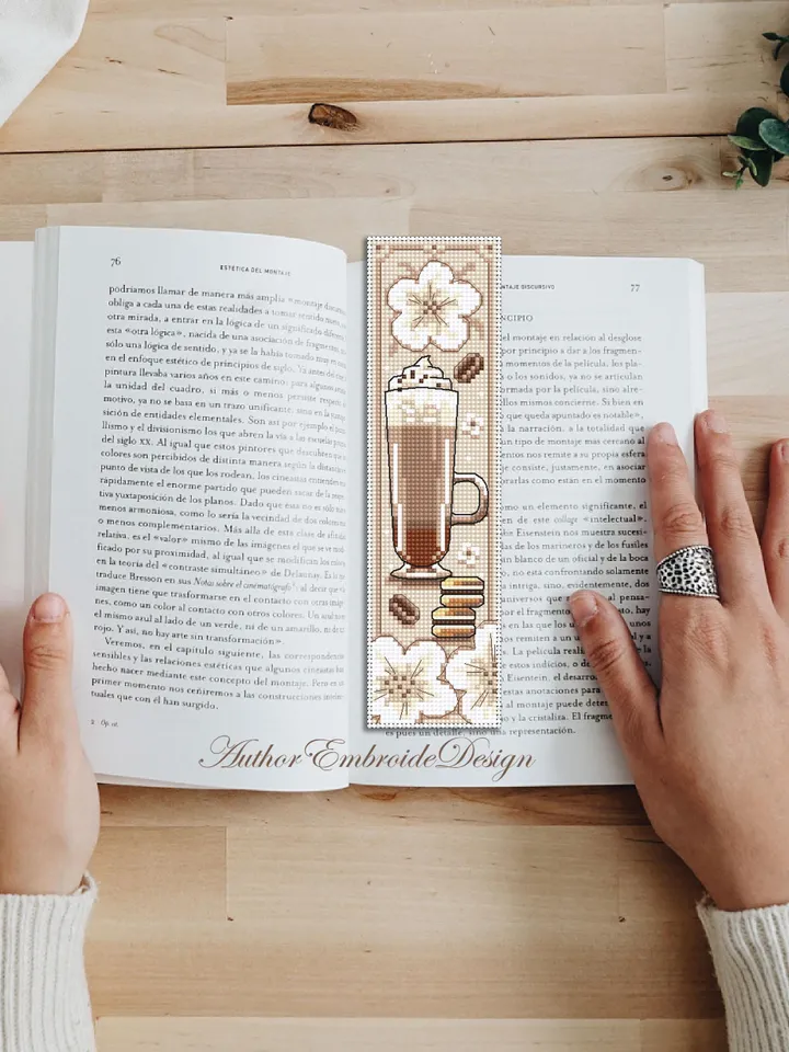 Coffee bookmark cross stitch pattern PDF download Coffee cross stitch chart, Bookmark pattern digital PDF, Coffee lover gift, Mocha #B378