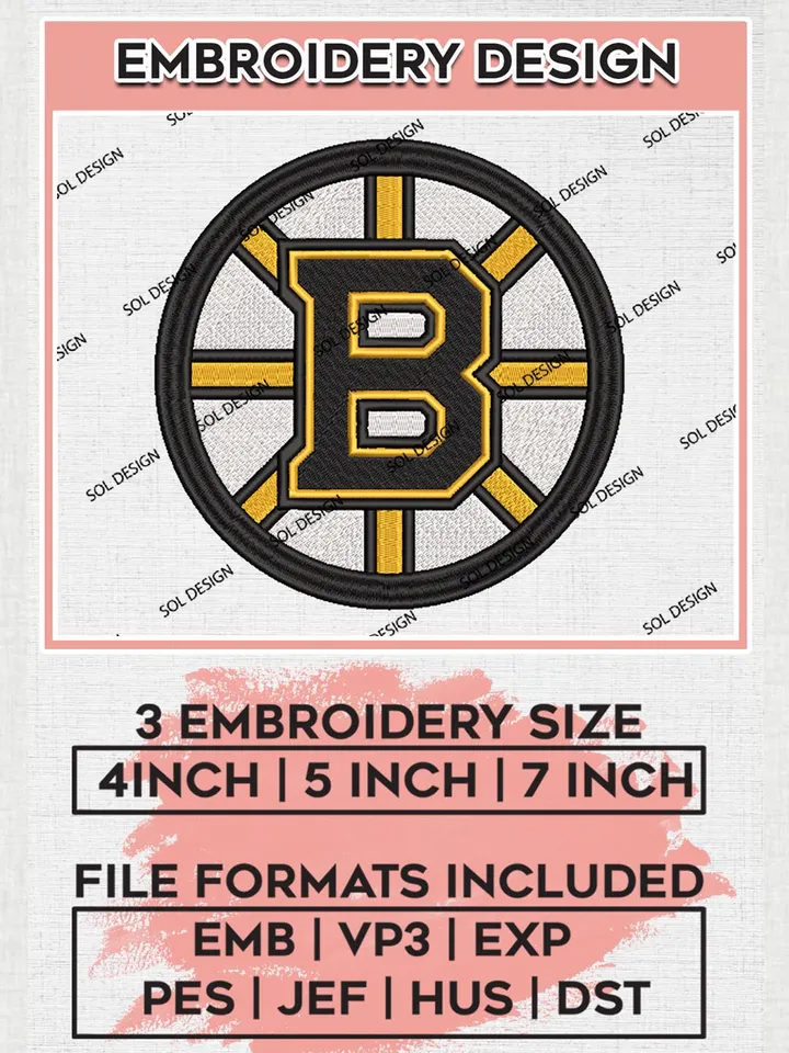 Boston Bruins Machine Embroidery Files, NHL Boston Bruins Embroidery Designs, NHL Boston Logo, NHL Embroidery Design, Hockey Team, Digital Download