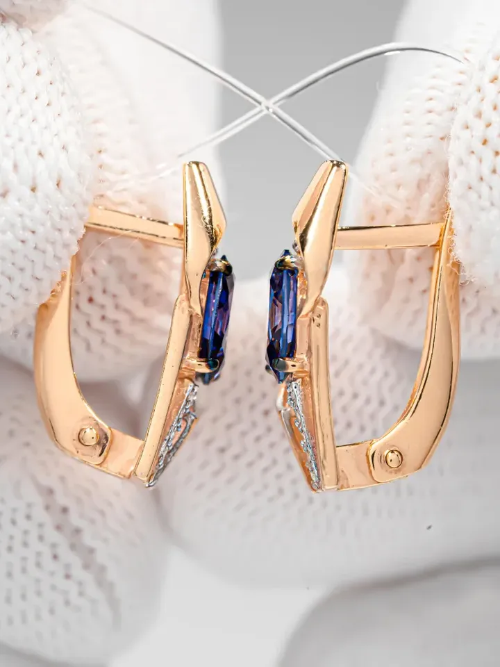 Earrings jewelry Silver gold plated 925 assay value with tanzanite