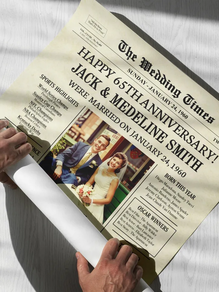 65th Wedding Anniversary Gift for Parents, 1960 Anniversary Newspaper Poster, 65th Anniversary Gifts, Printable Digital Download