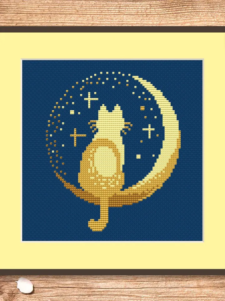 Cat On The Moon Cross Stitch Pattern, Cat Cross Stitch Pattern, Embroidery Cat, Animals Cross Stitch Pattern, Modern Pattern #cat006