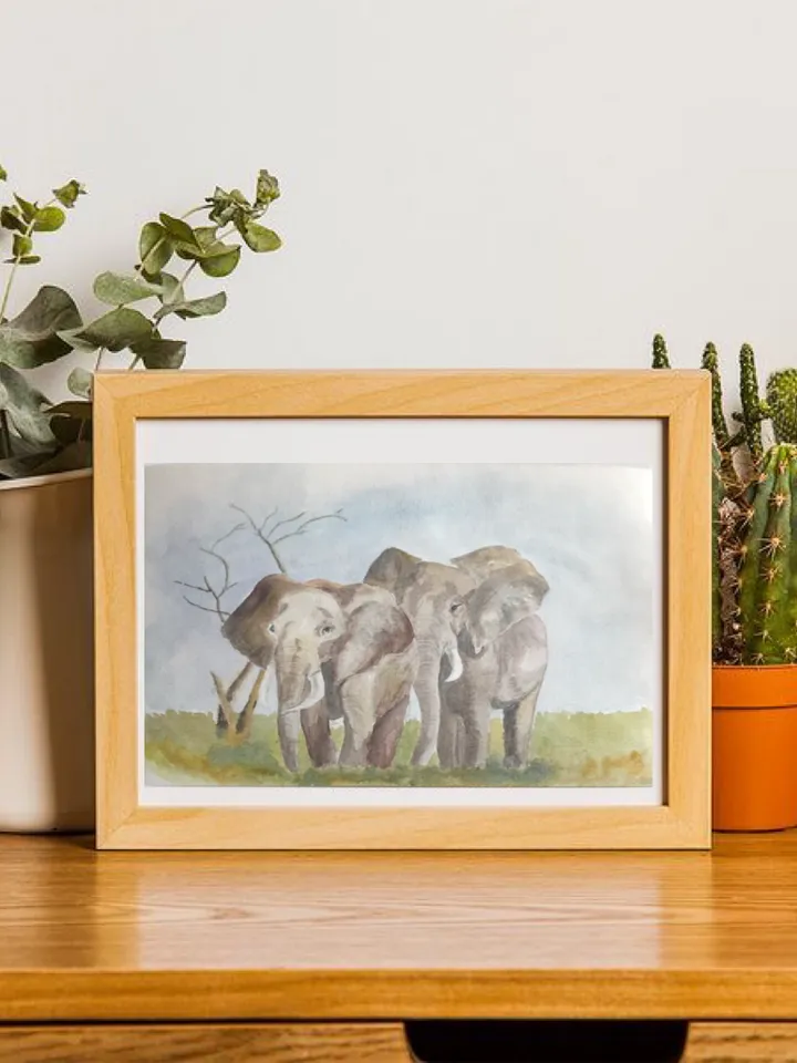 Elephants animal painting living room wall art original watercolour hand painted modern painting