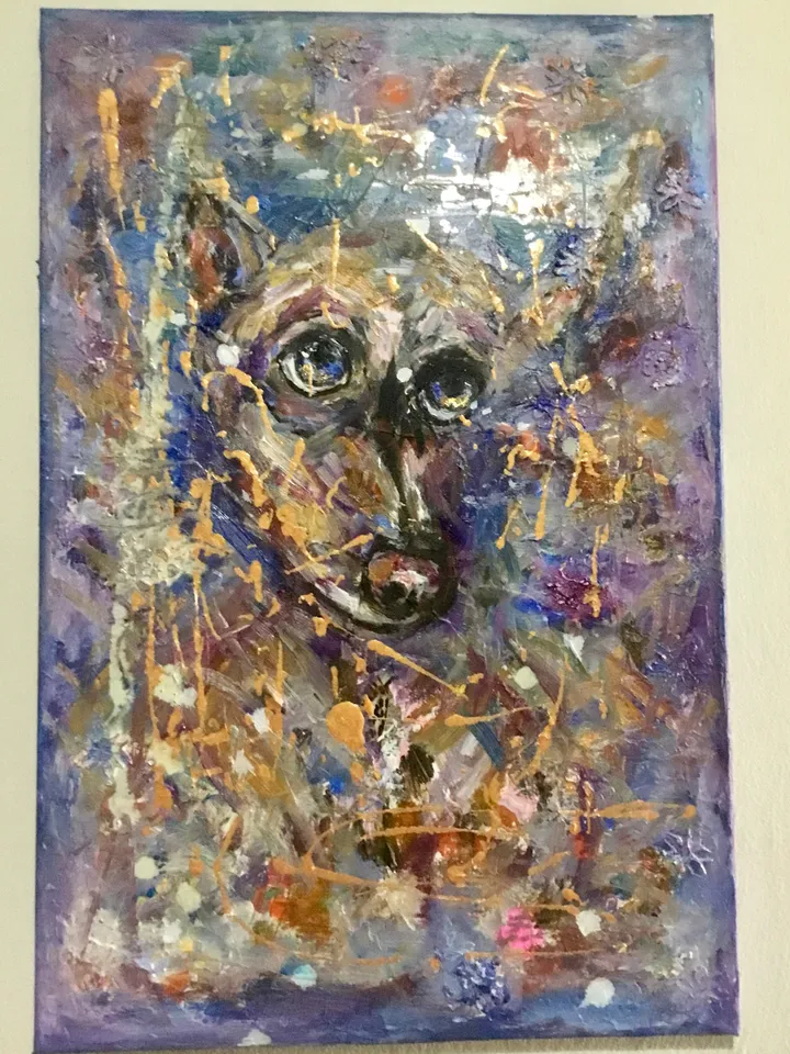 Bobby-Funny colourful dog painting on canvas,original mix media oil amd acrylic painting,kids room decoration,animal painting wall art.