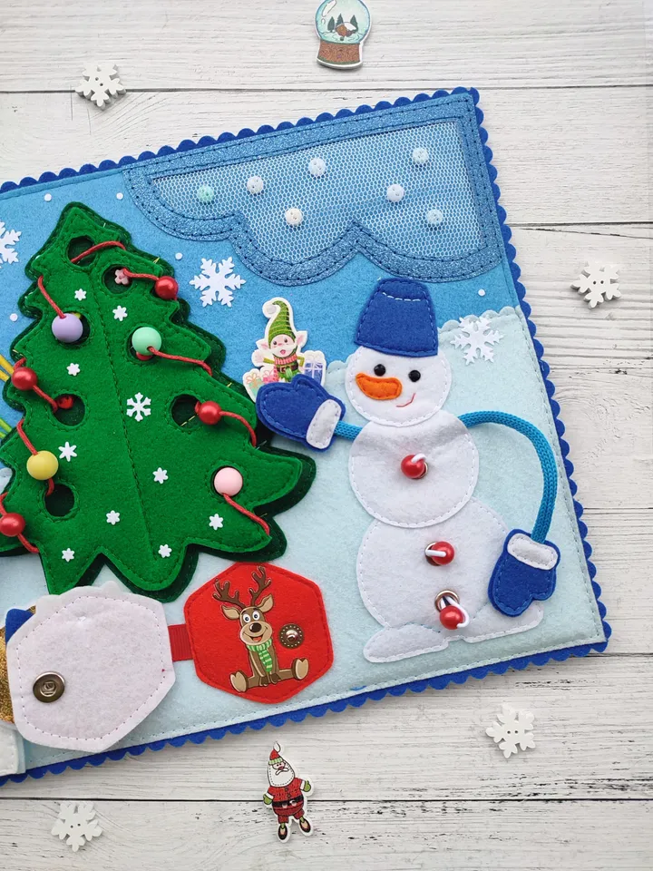 Christmas Quiet Book Pattern pdf, Felt book pattern, Santa Claus pattern, Baby activity book svg, Sensory book kids, felt sewing pattern