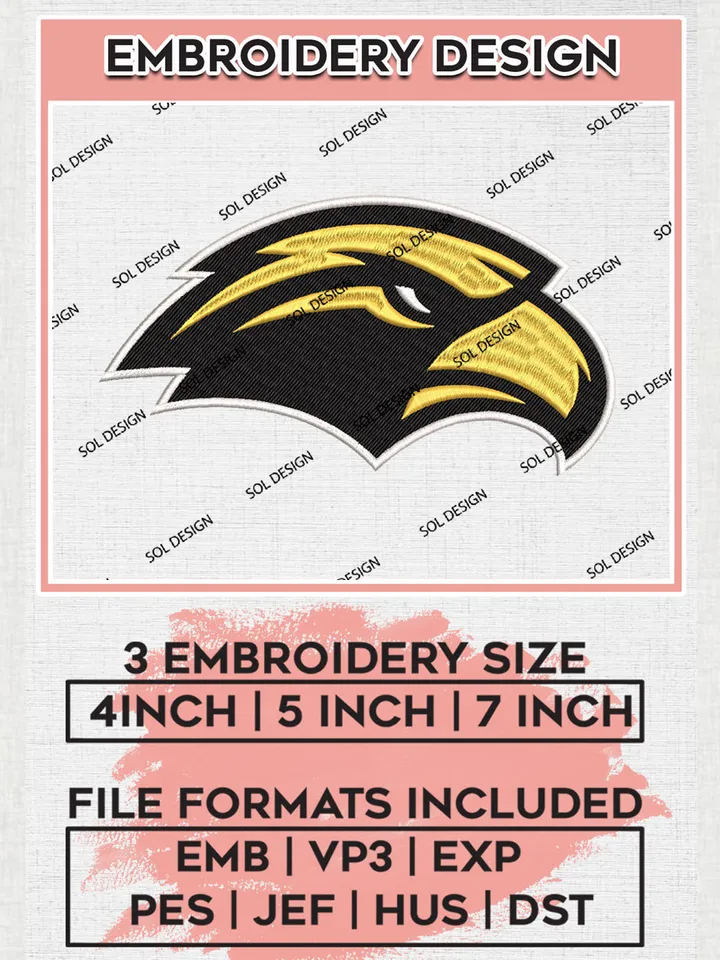 NCAA Southern Miss Golden Eagles Mascot Logo Embroidery Designs, NCAA Logo Machine Embroidery Files, NCAA Southern Miss Golden Eagles Logo, NCAA Embroidery Designs, Machine Embroidery Designs, Digital Download