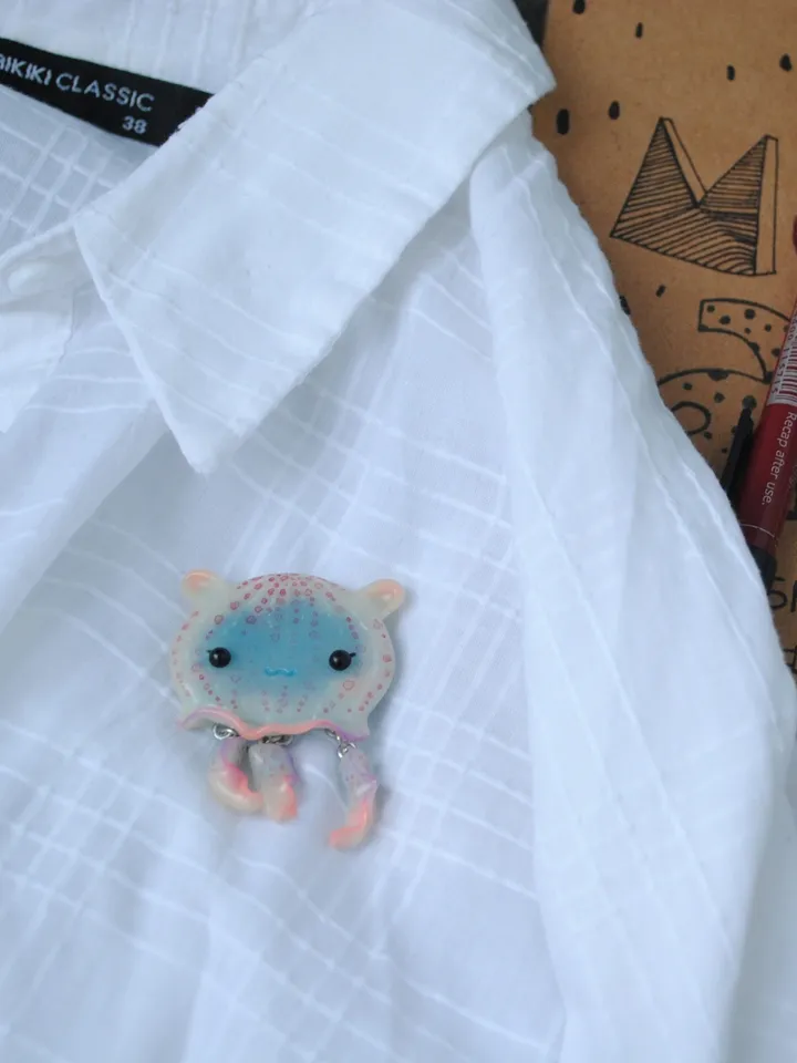 Cute blue jellyfish brooch