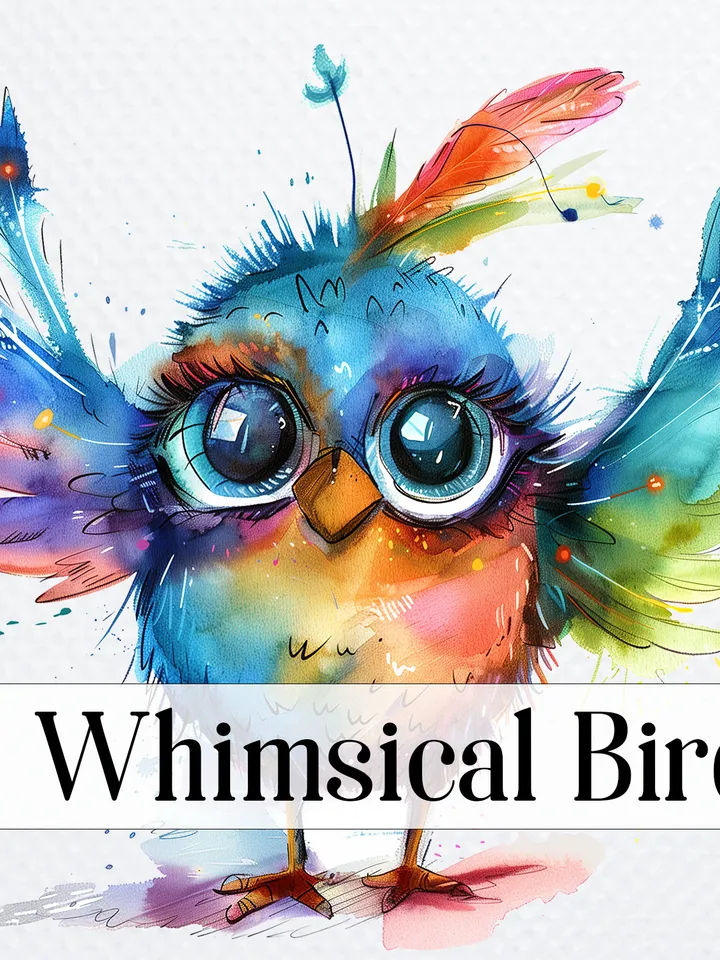 20 Whimsical Birds PNG Bundle, Funny Birds sublimation, Watercolor Birds clipart, Printable clipart, Digital download, junk journal