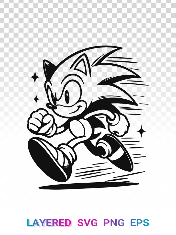 Sonic Hedgehog SVG PNG, SEGA Layered Clipart, Cricut Vector