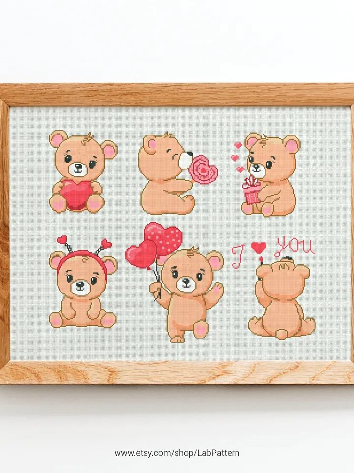 Bear Cub Bundle of 6 Cross stitch pattern | Embroidery Pattern | Instant Download | Embroidery Designs