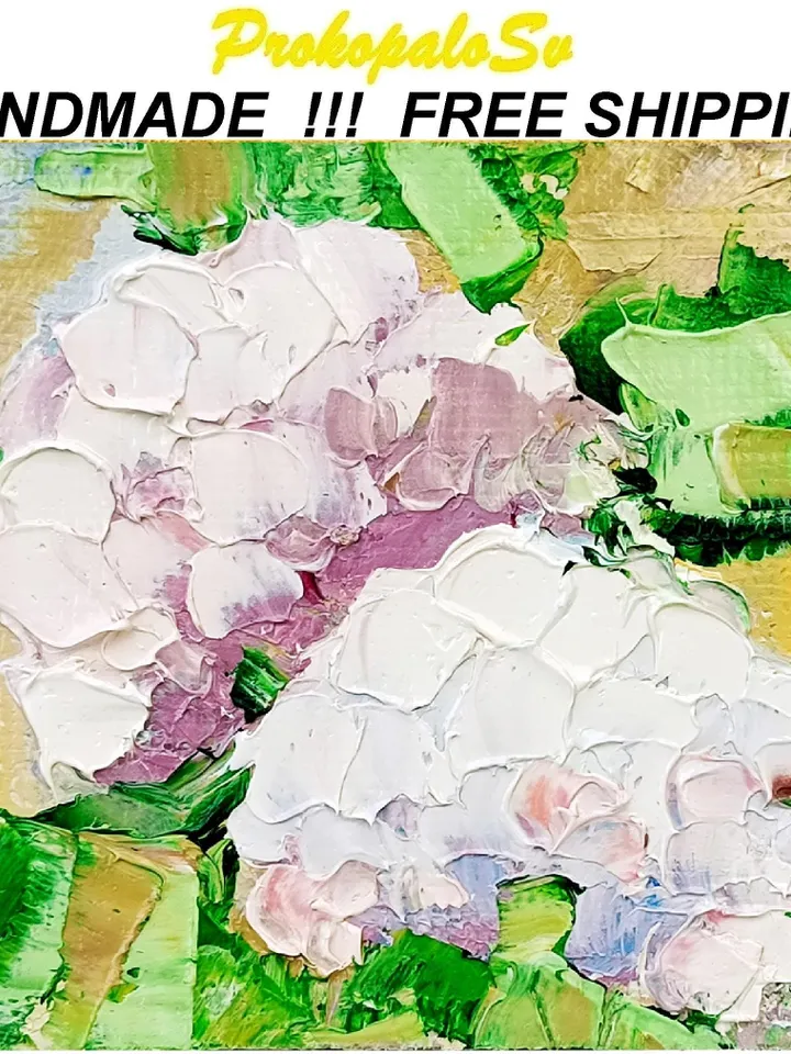 Hydrangea Painting Cornflower Original Art Impasto Oil Painting 4x4 Impasto Hydrangea Wall Art Floral Meadow Painting Field