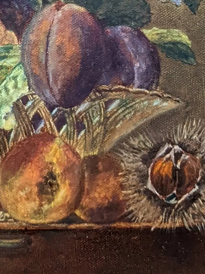 Still Life Oil Painting Grapes Chestnut Plums Reproduction Original Art 16x12 inches