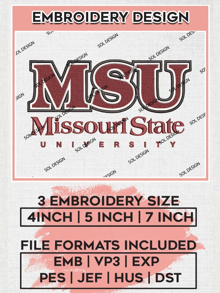 MSU Missouri State Team Word Logo embroidery designs, NCAA Missouri State Bears Logo Machine embroidery files, NCAA Team Logo embroidery designs, NCAA Game Day Machine embroidery designs, Digital Download