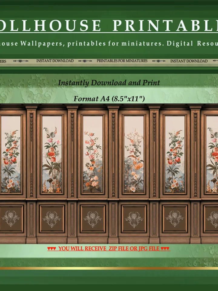 Wallpapers- Set 13 | Printables for Dollhouses and Unique Miniature Projects | Digital Downloads | in Scale 1/12th