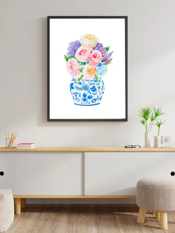 Chinoiserie Wall Art Traditional Chinese Blue And White Vase Art Room Decoration Home Decor Digital Download Ginger Jar Art Asian Art Print