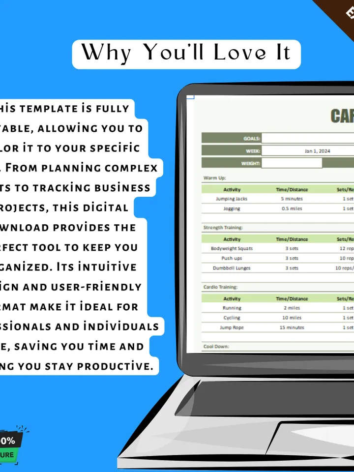 Cardio Workout Template, Editable Google Sheets, Digital Download for Fitness Progress & Endurance Tracking