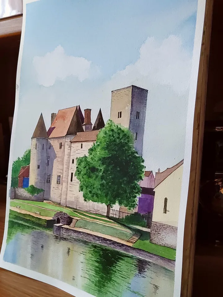 Original Watercolor Painting Old Castle Artwork Landscape with Stone Castle Art 30x40 cm by SoftWaves