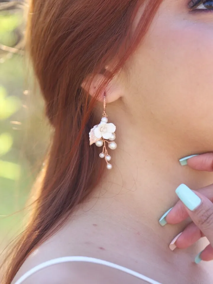 Delicate Porcelain Flower Wedding Earrings, Boho Wedding Earrings, Floral Wedding Earrings