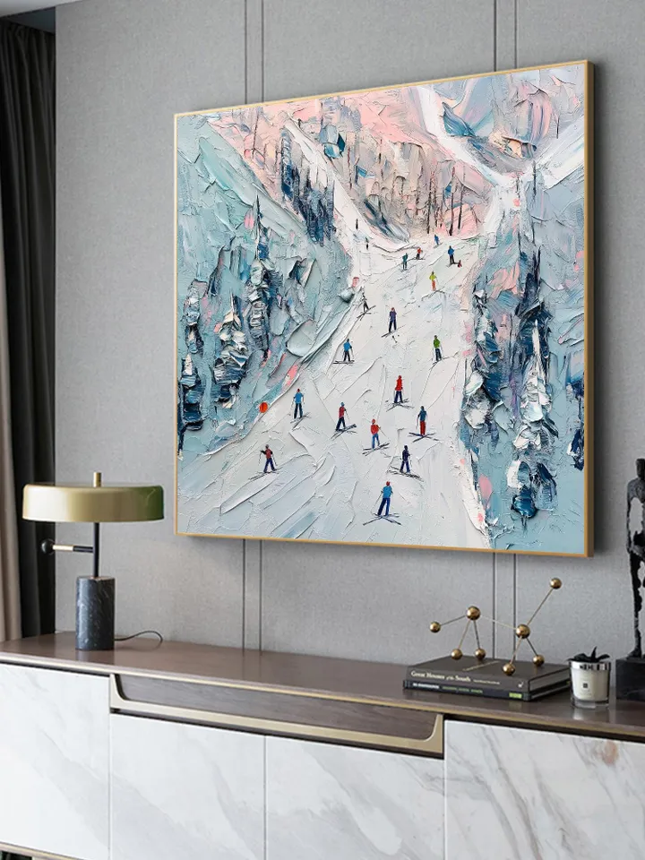 Ski Slope Painting, Winter Landscape Art, Impasto Snow Scene, Mountain Art, Skiers Painting, Textured Wall Art, Original Artwork, Home Decor