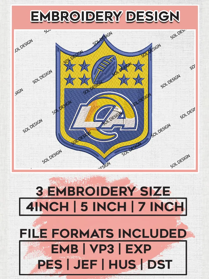 Los Angeles Rams Embroidery Designs, NFL Rams, NFL Embroidery Designs, NFL Los Angeles Rams Machine Embroidery Design, Digital Download