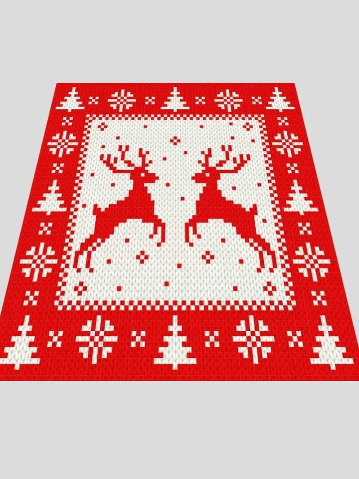 Loop yarn Finger knitted Merry Deer blanket pattern
