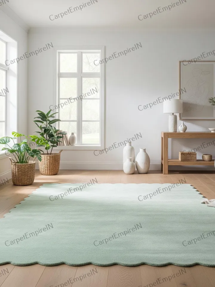 Scalloped White Rug, Modern Abstract Rug, Home Rug, Living Room Rug, Dining Decor, Bedroom Rug, Custom Rug, 3x5, 4x6, 5x7, 8x10, 9x12, 10x14