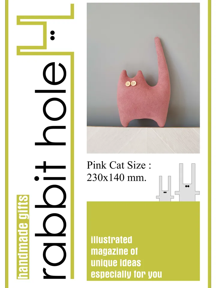 Pink Cat sewing pattern PDF, rag doll tutorial in English, stuffed animal sewing diy
