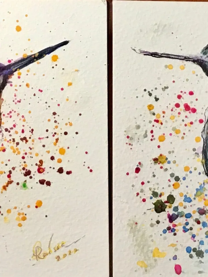 Set of 2 hummingbirds original watercolour painting,diptych birds watercolor painting,small paintings unique love gift