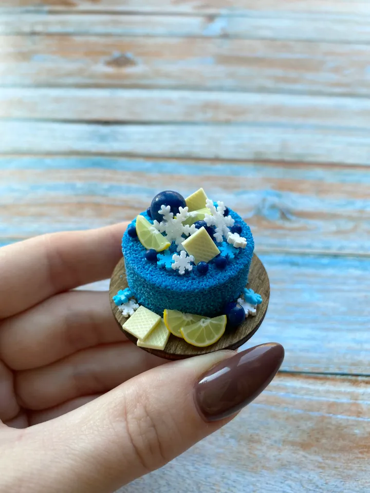 Miniature Christmas Blue Cake with Polymer Clay
