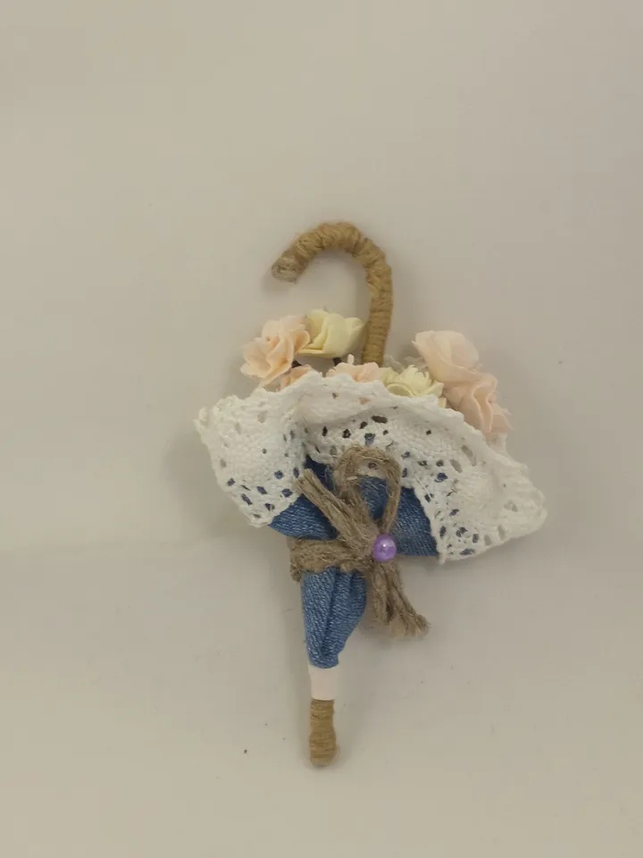 Denim umbrella brooch on pin/ handmade jeans brooch/ textile jewellery/women's accessories/jeans jewellery/gift for her