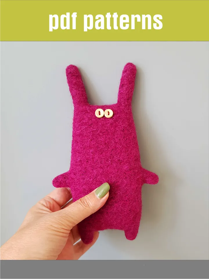 Pink Rabbit sewing pattern PDF, Digital tutorial in English, Stuffed animal sewing Diy
