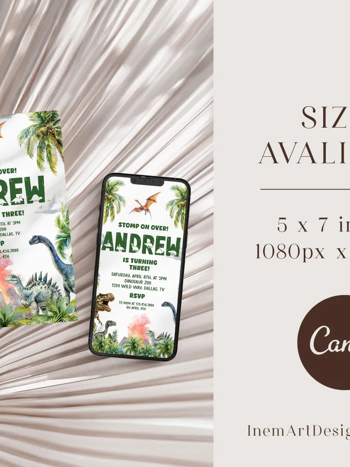 Dinosaur Birthday Invitation, Dinosaur Birthday Party Invite Template, Stomp on Over Dino Birthday, Boy Birthday Invitation Canva Template