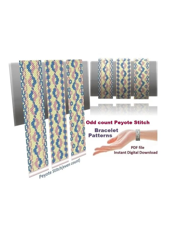 Cuff Bracelet Even Count Peyote Stitch Bead Patterns Bracelet, Miyuki Delica, Czech beads Preciosa, Instant Download