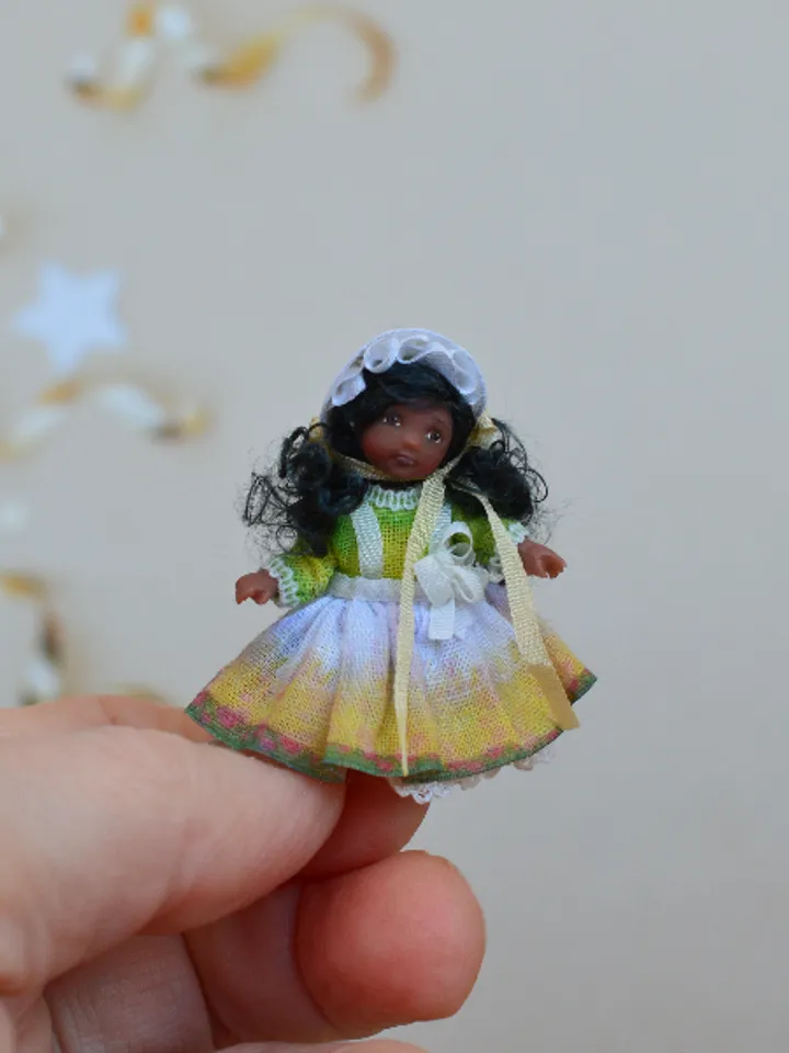 Miniature doll in 24th scales. Handmade doll toy. Miniature for dollhouse.