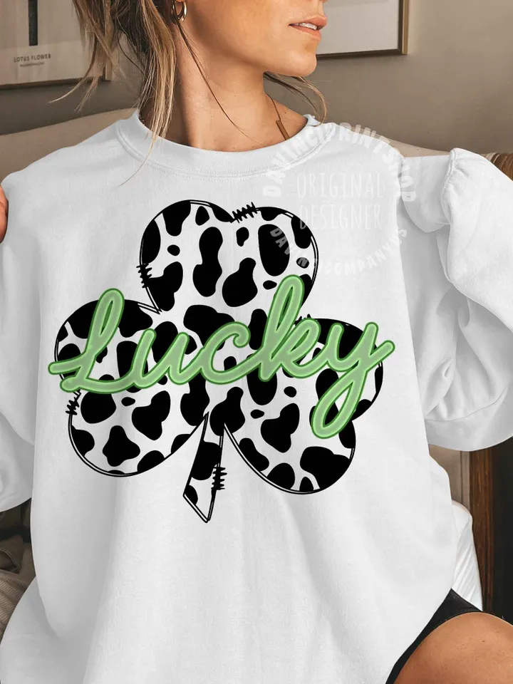 Cow Print Lucky Png, Shamrock Png, St. Patrick’s Day, Sublimation Download Retro St. Patty's Day Png, Sublimation Designs, png file