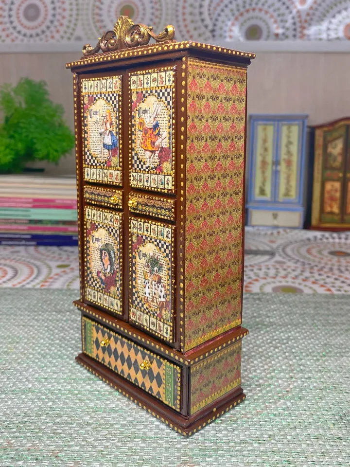 Handmade wardrobe. Doll furniture. Wardrobe based on the fairy tale "Alice". 1:12.