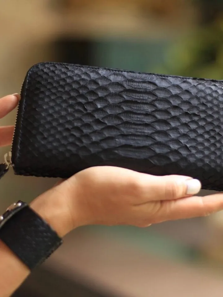 Wallet Black Python Skin | Exotic skin wallet | Unisex Wallet | Big Wallet | Men Wallet | Genuine Python Skin Wallet | Handmade Wallet